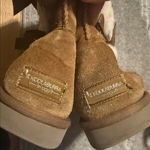 Koolaburra Tan Suede Shearling-Lined Boots